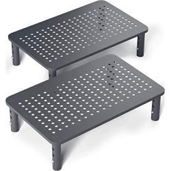 Evoomi Computer Monitor Stand Laptop Stand for Desk [2 Pack] – Sturdy Black Steel Adjustable Monitor Riser Stand for Laptop, Desktop, Printer – Top-Vented, Anti-Skid Computer Desk Riser Laptop Riser