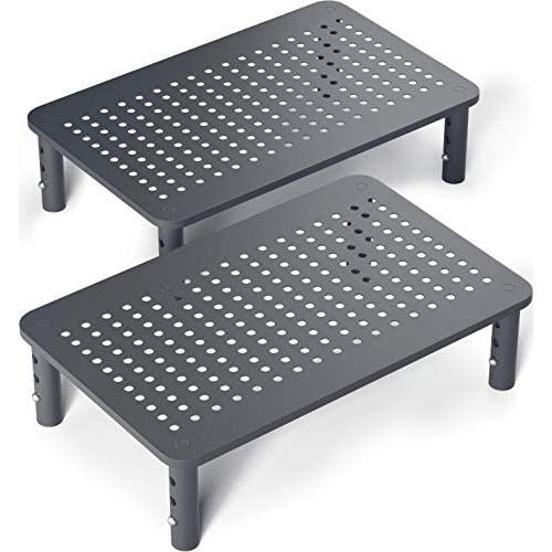 Evoomi Computer Monitor Stand Laptop Stand for Desk [2 Pack] – Sturdy Black Steel Adjustable Monitor Riser Stand for Laptop, Desktop, Printer – Top-Vented, Anti-Skid Computer Desk Riser Laptop Riser
