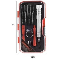 Electronic Repair Tech Tool Kit-15 Piece Set with Precision Screwdriver, Bits, Suction Cup and More For Repairing Cell Phone/Tablet/Laptop By Stalwart