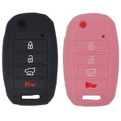 WEIBISS 2pcs 4 Buttons Flip Key Fob Cover Case Protector Shell Remote Jacket Keyless Entry Holder Bag for Kia Sorento Sportage Rio Soul Forte Optima Carens, Black Pink