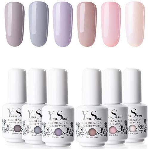 Gel Nail Polish Kit - YaoShun Gel Polish Mist Grey and Nude Series 6 Colors UV LED Nail Polish Gift Box, Soak Off Nail Gel Manicure Gel Nail Art Kit #1