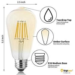 Brightown LED Bulbs 6 Packs 60 Watt Equivalent, Dimmable Edison Light Bulb 6W E26 Base Vintage Led Light Bulb, Amber Bulbs, Daylight White