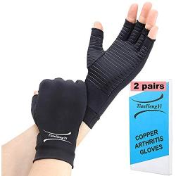 2 Pairs Arthritis Gloves,Copper Compression Arthritis Gloves,Fingerless Hand Gloves for Women and Men,Carpal Tunnel, RSI Osteoarthritis,Computer Typing, and Everyday Support (Black, Small)