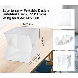 Pasutewel 8.7 x 9.1 Inches Mini Photo Studio Light Box, Portable Folding Photography Light Tent Kit with 40 Pcs LED Light + 6 Kinds Color Backgrounds for Small Size Products(not Adjustable Brightness)