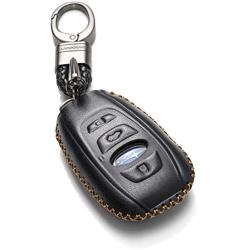 Vitodeco Leather Keyless Remote Smart Key Fob Case Cover with a Key Chain for 2014-2021 Subaru Forester, Impreza, Outback, WRX, BRZ, XV Crosstrek (4-Button, Black)