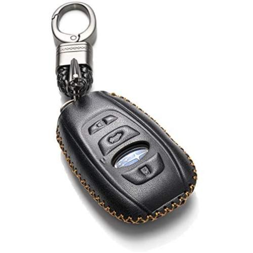Vitodeco Leather Keyless Remote Smart Key Fob Case Cover with a Key Chain for 2014-2021 Subaru Forester, Impreza, Outback, WRX, BRZ, XV Crosstrek (4-Button, Black)