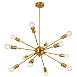 Sputnik Chandelier,12 Lights Modern Chandelier Pendant Lighting Fixture Industrial Vintage Hanging Dining Room Light for Kitchen (Brass)