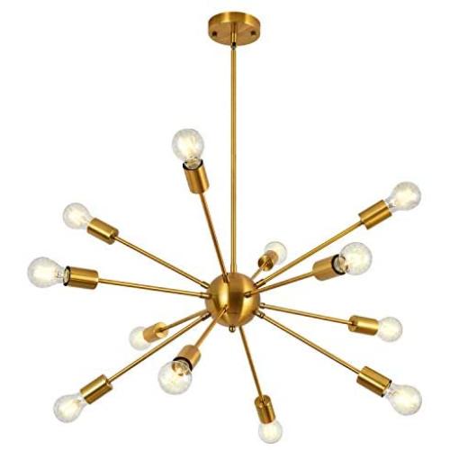 Sputnik Chandelier,12 Lights Modern Chandelier Pendant Lighting Fixture Industrial Vintage Hanging Dining Room Light for Kitchen (Brass)