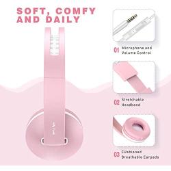 Kids Headphones for Girls, Jelly Comb Girls Lighhtweight Foldable Stereo Bass Kids Headphones with Microphone, Volume Control for Cell Phone, Tablet, Laptop, MP3/4- for Aged 6 or Above (Pink)