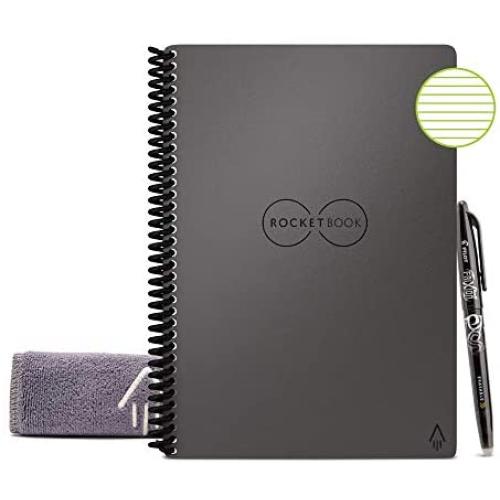 Rocketbook Smart Reusable Notebook - Lined Eco-Friendly Notebook with 1 Pilot Frixion Pen & 1 Microfiber Cloth Included - Deep Space Gray Cover, Executive Size (6'' x 8.8'')