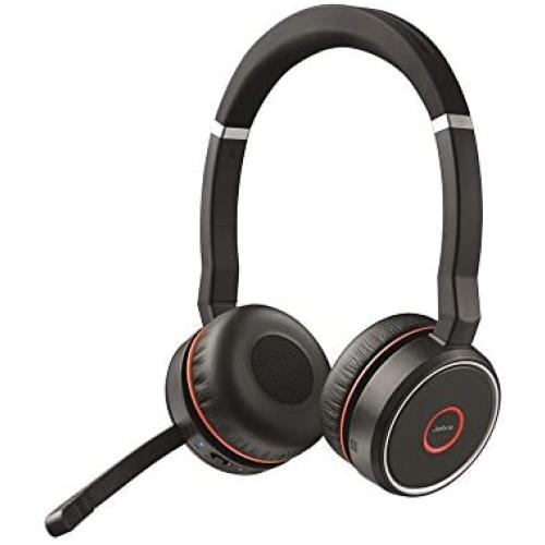 Jabra Evolve 75 UC Stereo Wireless Bluetooth Headset / Music Headphones Including Link 370 (U.S. Retail Packaging), Black