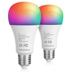 VOCOlinc Wi-Fi LED Light Bulb Works with Apple HomeKit Siri A21 9.5W(60W) Smart Multicolor RGBW App-dimmable Compatible with Alexa Google Assistant No Hub Required 2.4GHz SmartGlow (2 Pack)