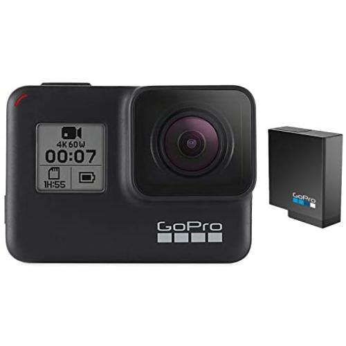 GoPro HERO7 Black + Extra Battery - E-Commerce Packaging - Waterproof Digital Action Camera with Touch Screen 4K HD Video 12MP Photos Live Streaming Stabilization