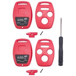 Horande Red 3+1 Buttons Keyless Entry Key Fob Cover fit for Honda 2003-2011 Accord 2005-2006 CR-V Ridgeline Civic Pilot Replacement Key Fob Shell (2PCS)