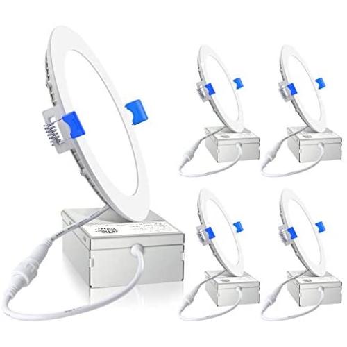 Ensenior 4 Pack 6 Inch Ultra-Thin LED Recessed Ceiling Light with Junction Box, 5000K Daylight, 12W 110W Eqv, Dimmable Can-Killer Downlight, 1050LM High Brightness - ETL and Energy Star Certified