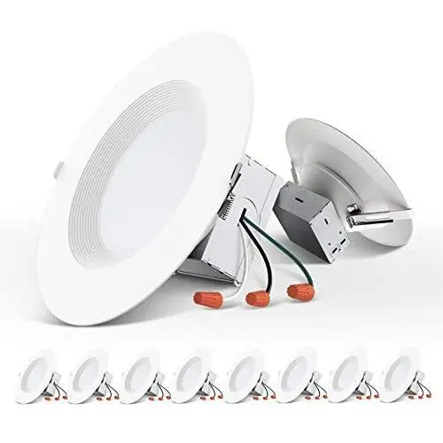 Freelicht 10 Pack 5/6 Inch Slim LED Downlight with Junction Box, 15W=110W, 1200 LM, Dimmable, 4000K Cool White Recessed Lighting, Simple Retrofit Installation - ETL