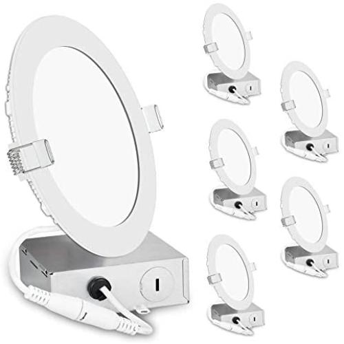 6 Inch LED Recessed Lighting with Junction Box, Comzler Dimmable LED Recessed Downlights Ceiling Lights, 12W 100W Equivalent, 5000K Daylight, 850 Lumen, 6 Pack Can Lights