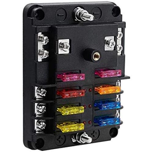 BlueFire 6 Way Blade Fuse Box Fuse Block Standard Circuit Fuse Holder with LED Light Indication & Protection Cover for Car Boat Marine Truck Vehicle SUV Yacht RV