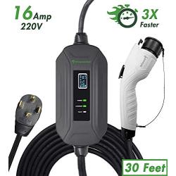 PRIMECOM Level 2 Electric Vehicle (EV) Charger (220V / 240Volt, 16Amp) Portable EVSE Smart Electric Car Charger, 30 Feet (14-30P Charger)