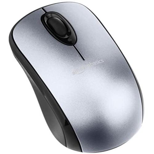 Amazon Basics Wireless Computer Mouse with USB Nano Receiver - Silver