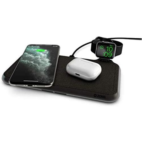 ZENS Liberty 16 Coil Dual Wireless Charging Pad with Fabric Surface - 2x15W Output - Supports Apple and Samsung Fast Charge - Works with All Phones with Wireless Charging