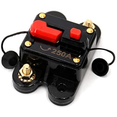 UTSAUTO Circuit Breaker 250Amp Waterproof Fuse Holder Resettable Fuse Circuit Breaker, Manual Reset 12V-24V DC for Car Audio Rv Marine Boat Truck Trolling Motors Inline Fuse Inverter