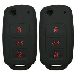 2Pcs Coolbestda Rubber 3 Buttons Flip Key Fob Cover Case Shell Keyless Jacket Wallet Holder for VW Volkswagen Jetta GTI Passat Golf Tiguan Touareg Beetle
