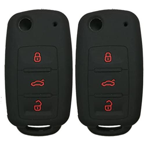 2Pcs Coolbestda Rubber 3 Buttons Flip Key Fob Cover Case Shell Keyless Jacket Wallet Holder for VW Volkswagen Jetta GTI Passat Golf Tiguan Touareg Beetle