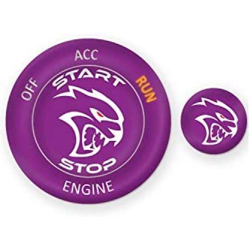 ToolEpic for Dodge Challenger Charger Durango Hellcat Decal Accessories 2015-2021 - Engine Start Stop Button Overlay Sticker Emblem - Push to Start Button Crazy Purple Badge Cover - Perfect for Decals