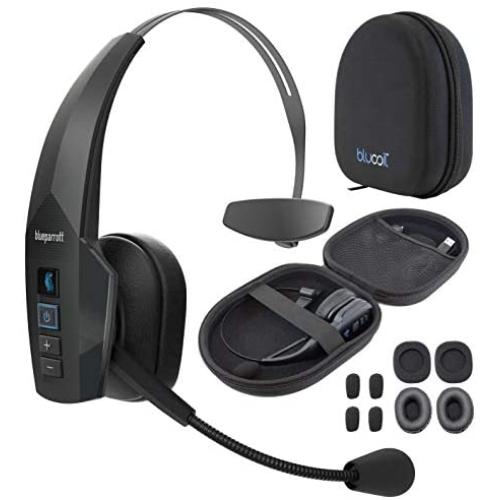 BlueParrott B350-XT BPB-35020 Noise Canceling Bluetooth Headset with 300-FT Wireless Range for iOS and Android Bundle with Blucoil Headphones Carrying Case, and Replacement Ear Pads