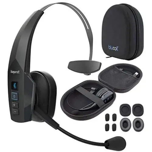 BlueParrott B350-XT BPB-35020 Noise Canceling Bluetooth Headset with 300-FT Wireless Range for iOS and Android Bundle with Blucoil Headphones Carrying Case, and Replacement Ear Pads