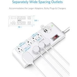 BESTEK 8-Outlet 6 Feet Extension Cord Power Strip with USB 15A 1875W Surge Protector with 5V 4.2A 4 USB Charging Port Desktop Charging Station,600Joule,Ultra-Compact Wide Spaced Outlet for Large Plug