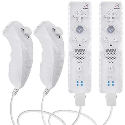 Wii Remote Controller (2 Sets) Include 2 Wii Remote and Build-in Motion Sensor Plus and 2 Nunchuck (2 in 1)