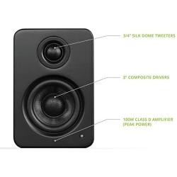 Kanto 2 Channel Powered PC Gaming Desktop Speakers – 3'' Composite Drivers 3/4'' Silk Dome Tweeter – Class D Amplifier - 100 Watts - Built-in USB DAC - Subwoofer Output - YU2MB (Matte Black)