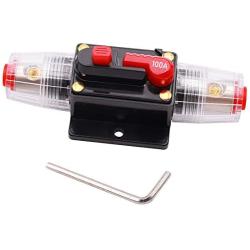Tnisesm 100Amp Car Audio Inline Circuit Breaker, Reset Fuse Holder Manual Reset 12V-24V DC with Small Wrench for Car Audio System Protection Z-100A