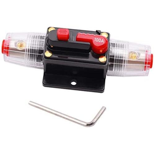 Tnisesm 100Amp Car Audio Inline Circuit Breaker, Reset Fuse Holder Manual Reset 12V-24V DC with Small Wrench for Car Audio System Protection Z-100A