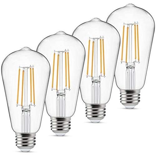 Dimmable Vintage LED Edison Bulbs 60 Watt Equivalent, Eye Protection Led Bulb with 95+ CRI, Warm White 2700K, ST58 Antique LED Filament Bulbs, E26 Medium Base, Pack of 4