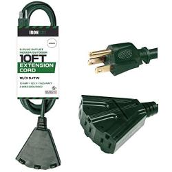 10 Ft Outdoor Extension Cord with Power Block - 16/3 Durable Green Cable - Great for Powering Outdoor Christmas Decorations