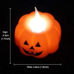 12 Pack Pumpkin Tealights Battery Operated LED 3D Flameless Candle Electronic Orange Lanterns Candle Decor for Halloween Decorations