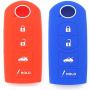 WFMJ 2Pcs Red Blue Silicone for Mazda 3 6 CX7 CX9 MX-5 Miata 4 Buttons Remote Smart Key Chain Cover Case Fob