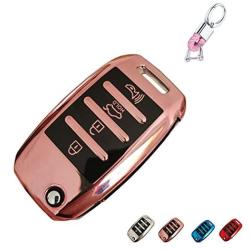 BINOWEN for Kia Key Fob Case Cover, TPU Key Fob Shell Protector Shell Keyless Remote Control Smart Key Holder with Keychain Fit for Kia Rio Optima Soul Sportage Sorento Carens Key Case (Pink)