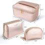MAANGE 3 Pcs Makeup Bag Portable Travel Cosmetic Bag Large Makeup Bag Organizer with Gold Zipper Waterproof Toiletry Bags for Women and Girls(Rose Gold)