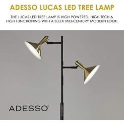 Adesso 4264-01 Lucas Floor Lamp with Smart Switch, 65 in, 2 x 6W Integrated LED, Black/Antique Brass, 1 Tree Lamp