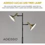 Adesso 4264-01 Lucas Floor Lamp with Smart Switch, 65 in, 2 x 6W Integrated LED, Black/Antique Brass, 1 Tree Lamp