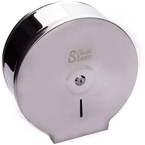 Charles Swann 9'' Commercial Stainless Steel Toilet Paper Dispenser with Forever Guarantee | Premium & Durable Jumbo Chrome Wall Mount Tissue Holder for Professional Bathroom | Hardware For Single Roll