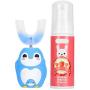 U Shaped Head Toothbrush, Soft Silica Gel Brush Head Children Automatic Sonic Electronic Toothbrush Cartoon Toothbrush Kids Toddlers (Mousse 60ml)(Blue)