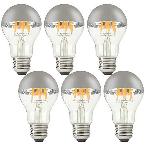Dimmable Half Chrome Light Bulbs, CKWPY 6W A19 LED Filament Vintage Edison Light, Warm White 2700K, E26 Base for Mirror Pendant Light Bulbs, Pack of 6