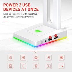 Havit RGB Headphones Stand with 3.5mm AUX and 2 USB Ports, Headphone Holder for Gamers Gaming PC Accessories Desk (White)