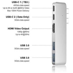 Purgo Mini USB C Hub Adapter Dongle for MacBook Air M1 2020-2018 and MacBook Pro M1 2020-2016, MacBook Pro USB Adapter with 4K HDMI, 100W PD, 40Gbps TB3 5K@60Hz, USB-C and 2 USB 3.0 (Silver)