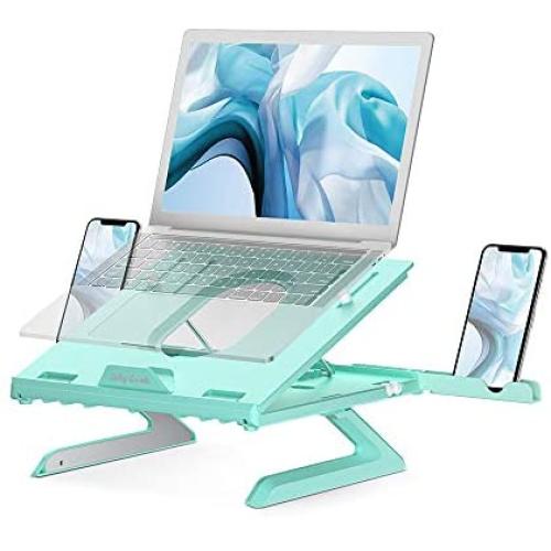 Laptop Stand with Built-in Foldable Legs and Phone Holder, Jelly Comb 9-Adjustable Height Laptop Riser, Air-Ventilated Laptop Holder for Notebook, Laptop, Tablet